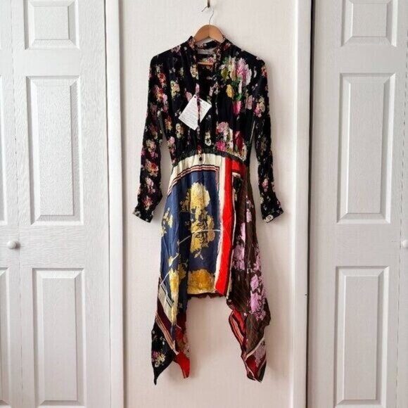 Preen Line Mila Printed Crepe De Chine Dress Black Floral Foulard - Picture 3 of 7